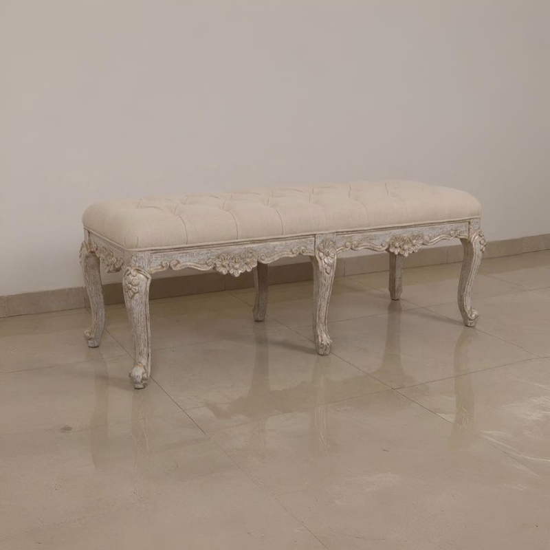 Ivory Teak Upholstered Bench