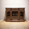 Carved Wood Glass-Front Sideboard Cabinet
