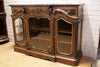 Carved Wood Glass-Front Sideboard Cabinet